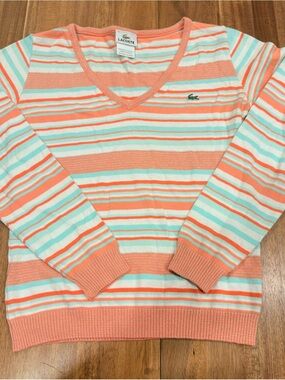 Vintage 90’s Lacoste Striped V Neck Sweater Size 38